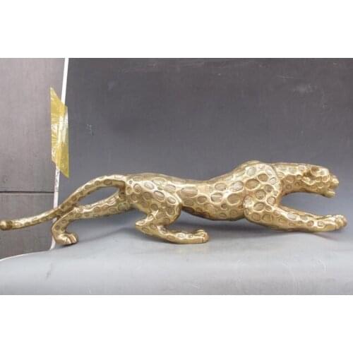 Song voge gem S0524 9 Chinese Folk Bronze Copper Lucky Money Leopard Cheetah Art Statue Figures