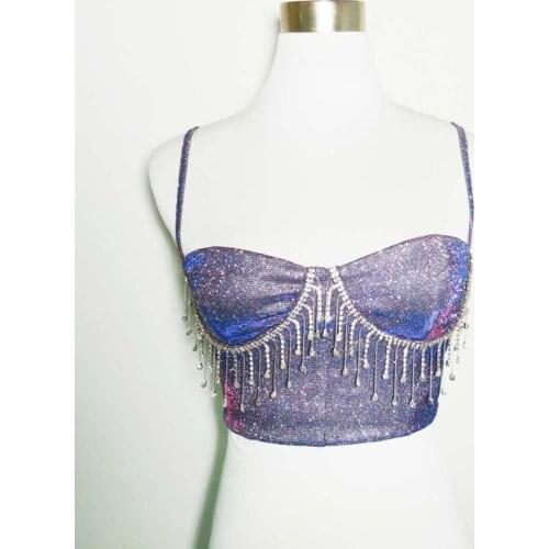Sexy Nightclub Bar DJ Costume Female Singer Sequins Rhinestone Fringe Sling Bra For Women Party Stage Performance Tops DWY4306