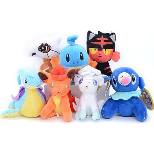11cm 10pcs/Lot Pokemon Litten Vulpix Lapras Popplio Cubone Psyduck Mudkip Plush Toys Pendants Key Chains Soft Stuffed Doll Gifts