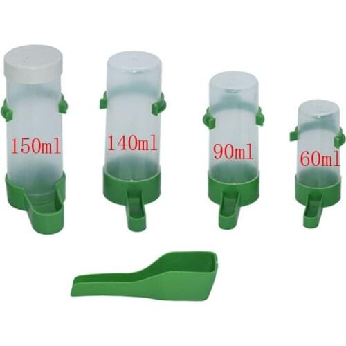 60ml90ml140ml150ml Aviary Budgie Cockatiel Birds Feeding Equipment Parrot Bird Drinker Feeder Watering Plastic with Clip 30pcs