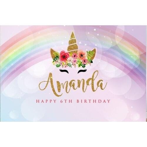 Custom Unicorn Rainbow Star Birthday Flower Bokeh photography backgrounds Computer print party backdrops