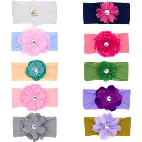 Yundfly 10pcs/lot Baby Girls Chiffon Fbaric Flower Nylon Headband Knot Headwraps Children Kids Princess Hair Accessories Gifts