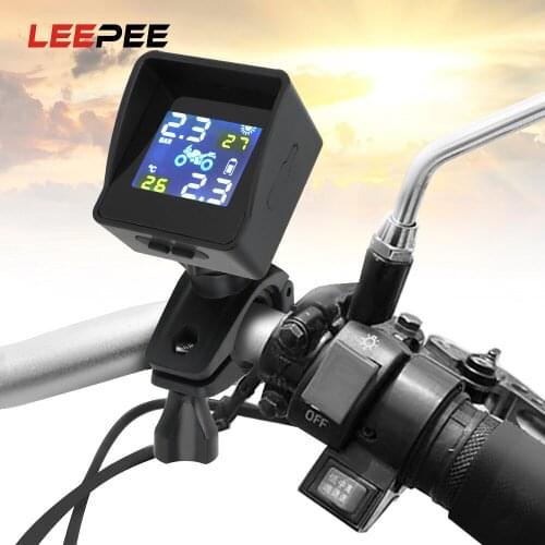 LEEPEE Moto Tire Pressure Tyre Temperature Monitoring Alarm System USB Solar Charging LCD Display Motorcycle TPMS