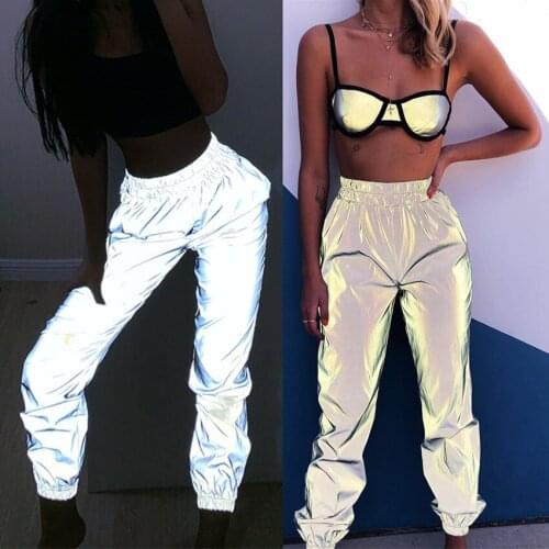 Luminous Elastic Casual Pants Womens Reflective Overalls Street Wear Fashion Jazz Dance Clothes Hip-Hop Harem Trousers DL5865