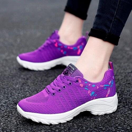 Tenis Feminino Brand Sneakers Flying Weave Women Sport Shoe Fashion Thick Sole Shoes Ladies Tennis Shoes Purple Zapatos De Mujer