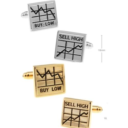 20pairs/lot Sell High Buy Low Cufflinks Stock Market Cuff Links Copper Material Silver Color 'BUY LOW & SELL HIGH' Mens Jewelry