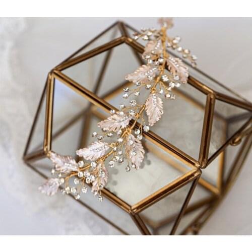 Vintage Gold Leaf Women Headband Wedding Tiara Hair Crown Rhinestone Bridal Hair Piece Ornament Handmade Jewelry