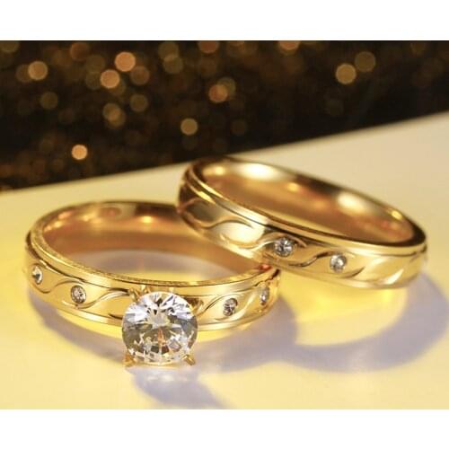 Titanium Steel Couple Rings Gold Wave Pattern Wedding Infinity Ring Men and Women Engagement Jewelry Gifts