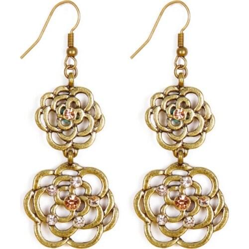 Women Special store 2016 Rhinestone Retro Style hollow rose Drop pendant hanging Earrings brincos female turkey earing