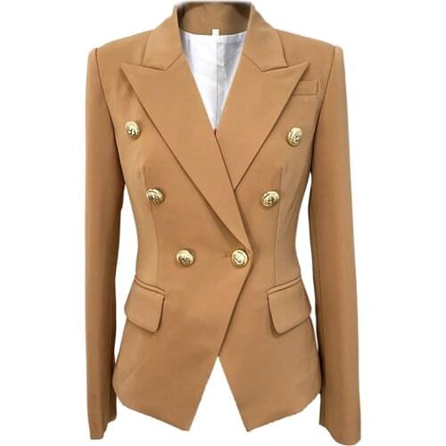 2021 NEW Brown Blazer Womens Suit Fashion Double Breasted Golden Button Slim Fit Blazers Jackets High Quality Dropshipping