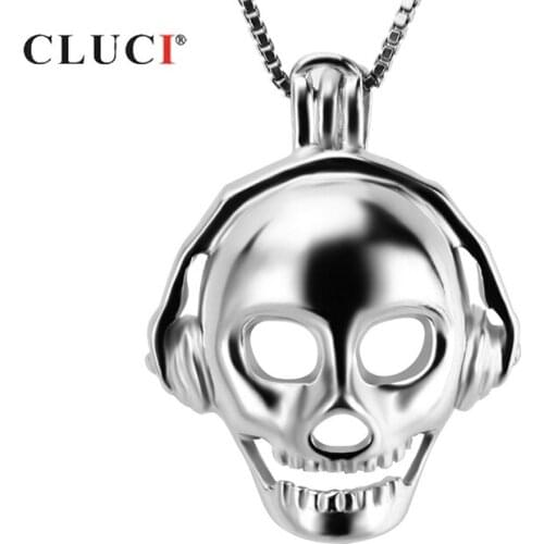 CLUCI 925 Silver Radio Skull Face Shaped Pendant Women Charms Jewelry 925 Sterling Silver Halloween Pendant Pearl Locket SC216SB