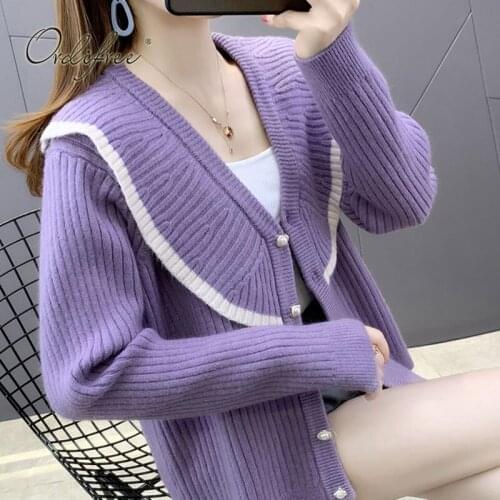 Ordifree 2021 Autumn Winter Women Knitted Cardigan Vintage Cute Girls Single Breasted Casual Female Sweater Jumpers