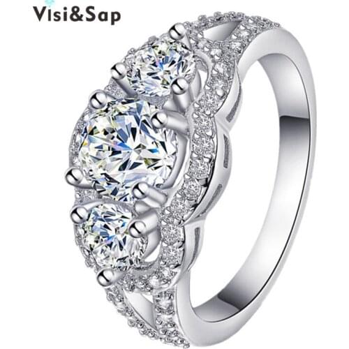 Eleple Vintage 3 Stone Finger ring AAA Cubic zirconia Wedding Rings For Women Gifts White Gold Color Fashion jewelry VSR173