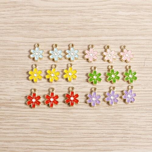 10pcs 9*12mm Small Cute Enamel Flower Charms for Jewelry Making 6 Colors Alloy Charms Pendants Fit Necklaces Earrings DIY Crafts