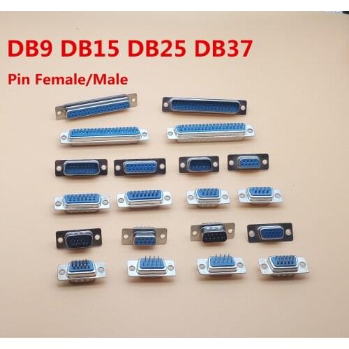 10Pcs DB9 DB15 DB25 DB37 Hole/Pin Female/Male Blue Welded Connector RS232 serial port socket DB adapter