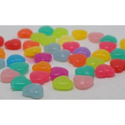 100 Mixed Jelly Color Acrylic Smooth Love Heart Charm Beads 12X11mm Kids Crafts