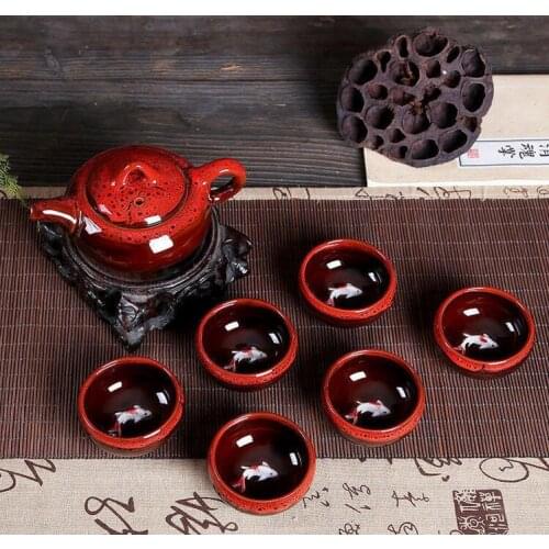 3D Koi Fish Kung Fu Tea Cup Tea Ceremony Teapot Matcha Cup Tea Set 7pcs