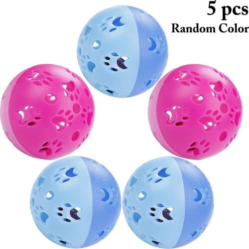 5pcs Hollow Ball Cat Toys Kitten Bell Toy Cat Rattle Ball Toy Kitten Cat Toys Plastic Play Balls for Catch Cats Supplies