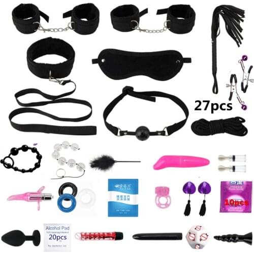Sex Toys For Women BDSM Kits Adults Men Handcuffs Nipple Clamps Whip Spanking Sex Metal Anal Plug Vibrator Butt Bdsm Bondage Set