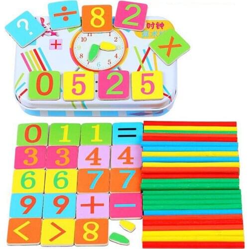 Children Wooden Counting Sticks Mathematics Teaching Aids Digital Clock Math Toys Learning Kindergarten Arithmetic Wood Toy