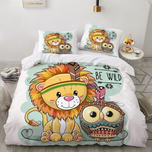 Kids Bedding Set for baby cartoon duvet cover set for home bed linen bedclothes family sets Euro 4pcs Owl and lion