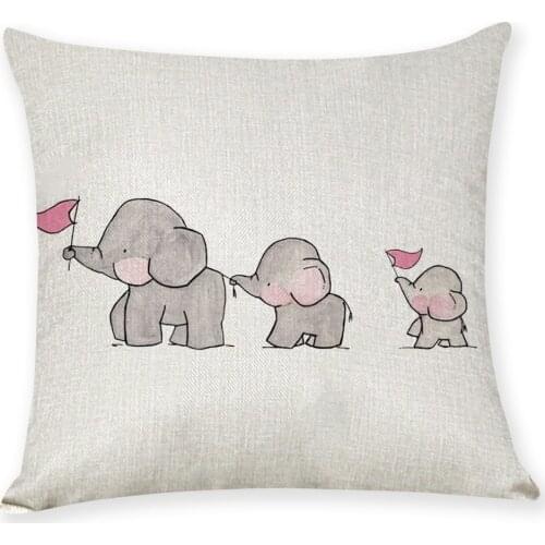 The Baby Elephant Cotton Linen Throw Pillow Case Cover New Home Office Decorative