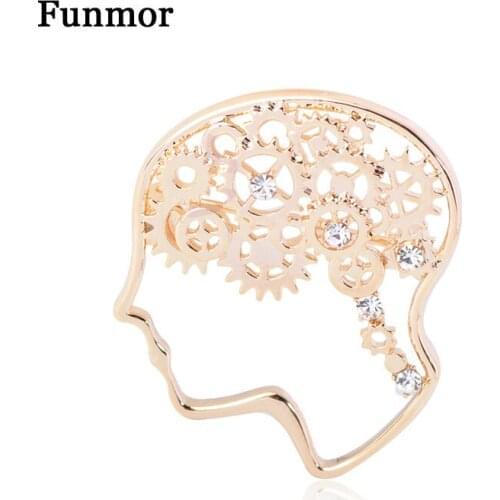 Funmor Exquisite Brain Brooch Mechanical Enamel Pins Men Engineer Coat Lapel Cardigans Hat Bijoux Work Party Activity Presents