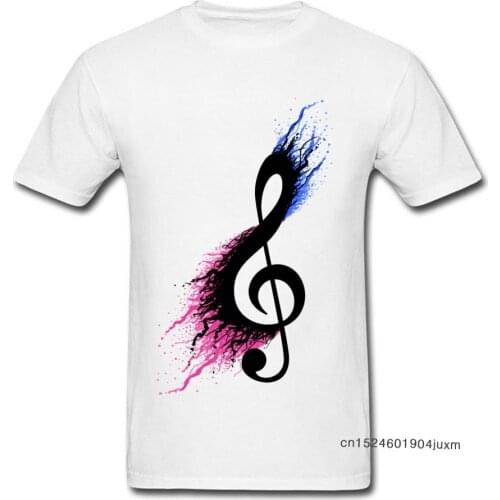 Treble Clef T-shirt Men Music Designer T Shirt Graffiti Splash Print Tops High Street Tee Clothing Casual Summer White Sweater