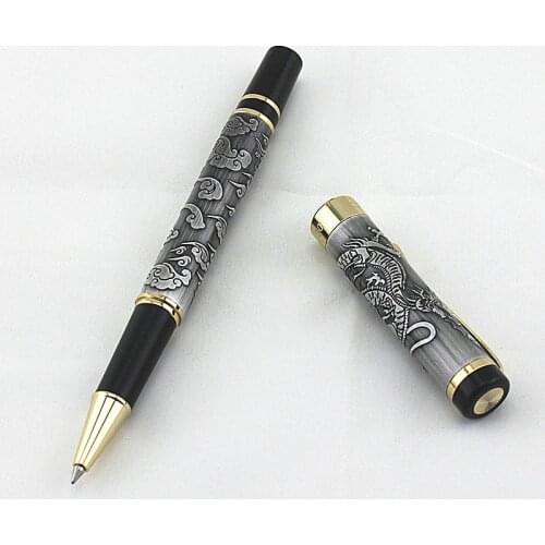 Jinhao 5000 Vintage Luxurious Metal Rollerball Pen Beautiful Dragon Texture Carving, Gray Color Ink Pen for Office Business