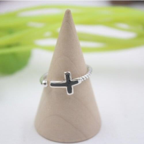 Pure S925 Silver Ring Cross Black Paint Womans Rope Weave Ring US 6-9 New Gift New Gift