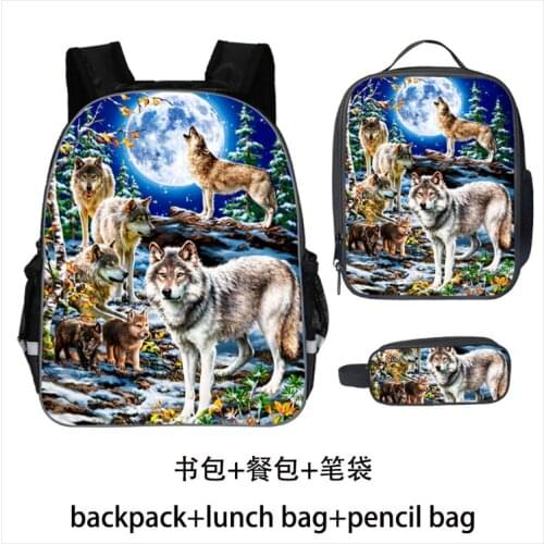 3PCS cartoon wild wolf Backpack Kids Backpack for Boys Girls Student School Bag Custom Schoolbags for Children Students Bookbag