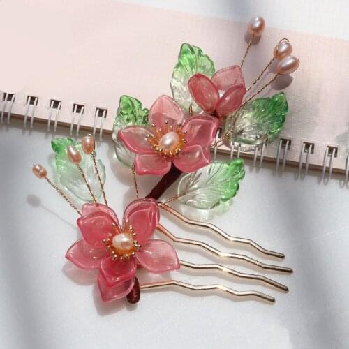Summer Lampwork Leaf Freshwater Pearl Comb Hair Pins For Women Flower Chinese Hairpin Headwear Hanfu Wedding Hair Jewelry