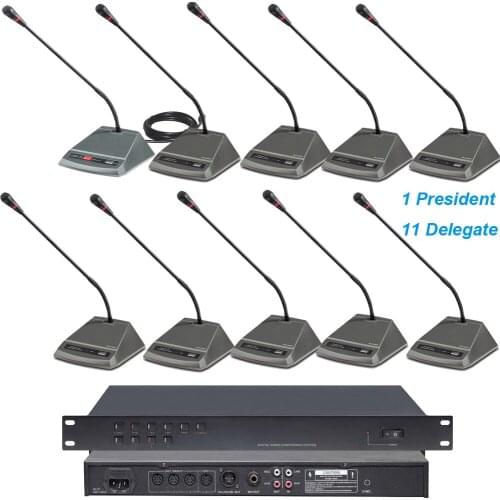 MiCWL Audio Inc 12 Desktop Gooseneck Microphone Conference Wired System 1 Chairman 11 Delegate Unit Mic 10m Cable