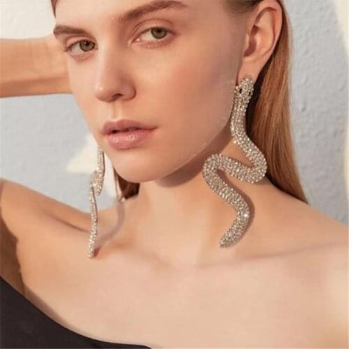 Fashionable and shining Rhinestone snake big drop ear womens fashion jewelry luxury party dress statement earring accessories
