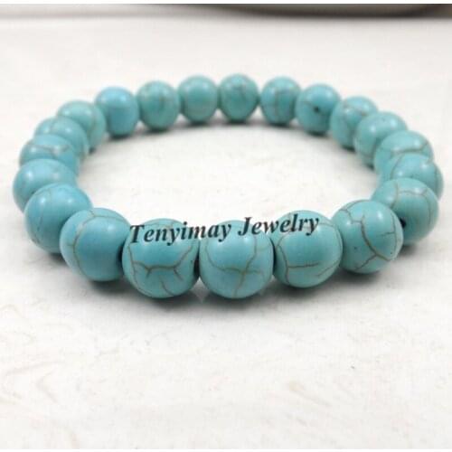 Fashion Gift 10mm Turquoises Bead Stretchy Bracelet Turquoises Jewelry 12pcs/Lot Free Shipping