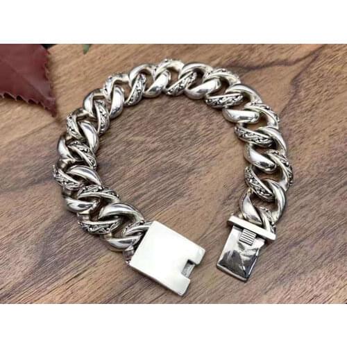 17mm width heavy Real 925 Sterling Silver men mens Thai Punk Rock retro Link chain bangle Bracelet jewelry gift A4336