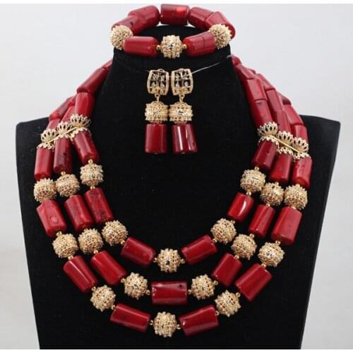African Red Coral Beads Bridal Jewelry Set Real Coral Beaded Statement Necklace Set New 4 Colors Free Shipping CNR776