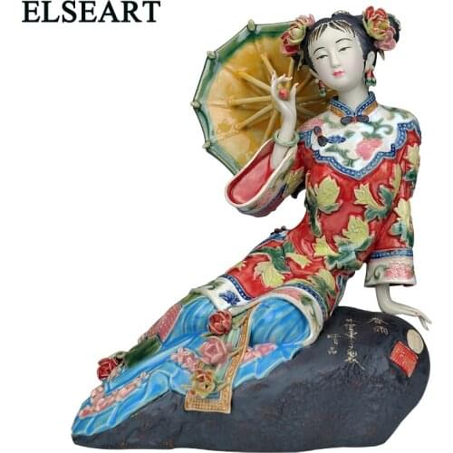 Folk Art Porcelain Ceramic Traditional Chinese Classics Story Figurine female ceramic sculpture statue home decoration