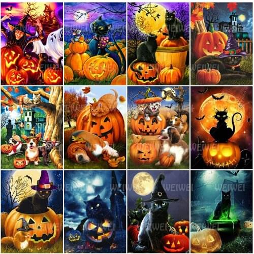 Wall Art Decor Halloween Set Cartoon 5D DIY Diamond Painting Diamond Embroidery Pumpkin Rhinestone Mosaic Handicraft Family Gift