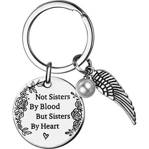 Not Sisters by Blood but Sisters by Heart Friendship Keychain for Teen Girls Best Friend Birthday Graduation Christmas Gift