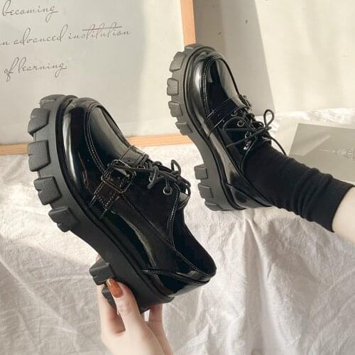 Japanese new fashion thick-soled trend British style simple casual single shoes womens shoes platform Women Chunky Sneakers