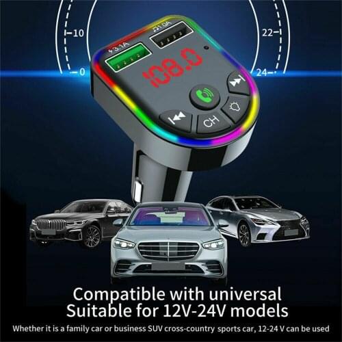 New Car Bluetooth 5.0 Fm Transmitter Wireless Handsfree Car Kit 2 Usb Charger Kit Rgb Light Phone Charger Беспроводная Зарядка