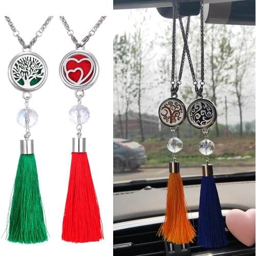 New Tree of Life Aromatherapy Jewelry Necklace Keychains Tassel 26mm Essential Oils Diffuser Locket Keyrings Car Hanging Pendant