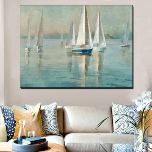 Fall Boat Wall Modern Art Canvas Seascape Poster Nordic Living Room Wall Painting Boat Sea Canvas Painting Without Border