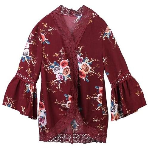 Spring New Brand Fashion Cute Casual Women Long Flare Sleeve Open Stitch Slim Floral Print Cute Elegant Coat 4 Style