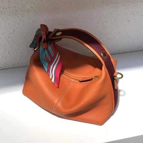 Crossbody Leisure Bags New Women Zipper Solid Soft Cow Split Leather Handbag Retro Tote Hobos Bag Ladies Shoulder Pillow Bags