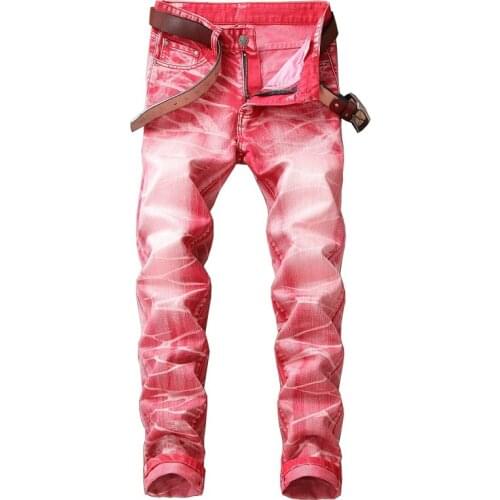 Dropshipping High Quality Retro Mens Jeans Washed Slim Skinny Biker Classic Casual Denim Male Red Gray Trousers