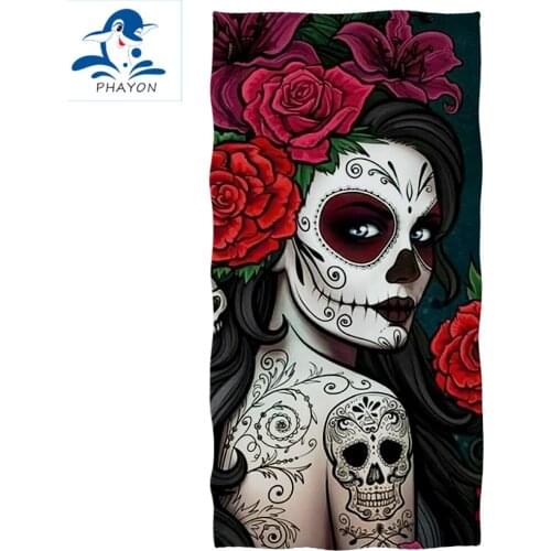 PHAYON 2021 Luxury Rose Design Microfiber Absorbent Skull Beauty Beach Towels for Man Women Home/Hotel Bath Towels Travel