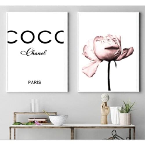 Rose Peony Flower Wall Art Coco Print Fashion Art Poster Blush Pink Canvas Prints Painting Nordic Decoration Living Room Home
