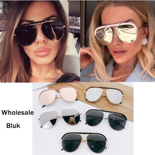 Wholesale Luxury Brand Silver Mirror Sunglasses For Women Pilot Style Big Unique Shades Fashion White Sun Glasses Outdoor Travel